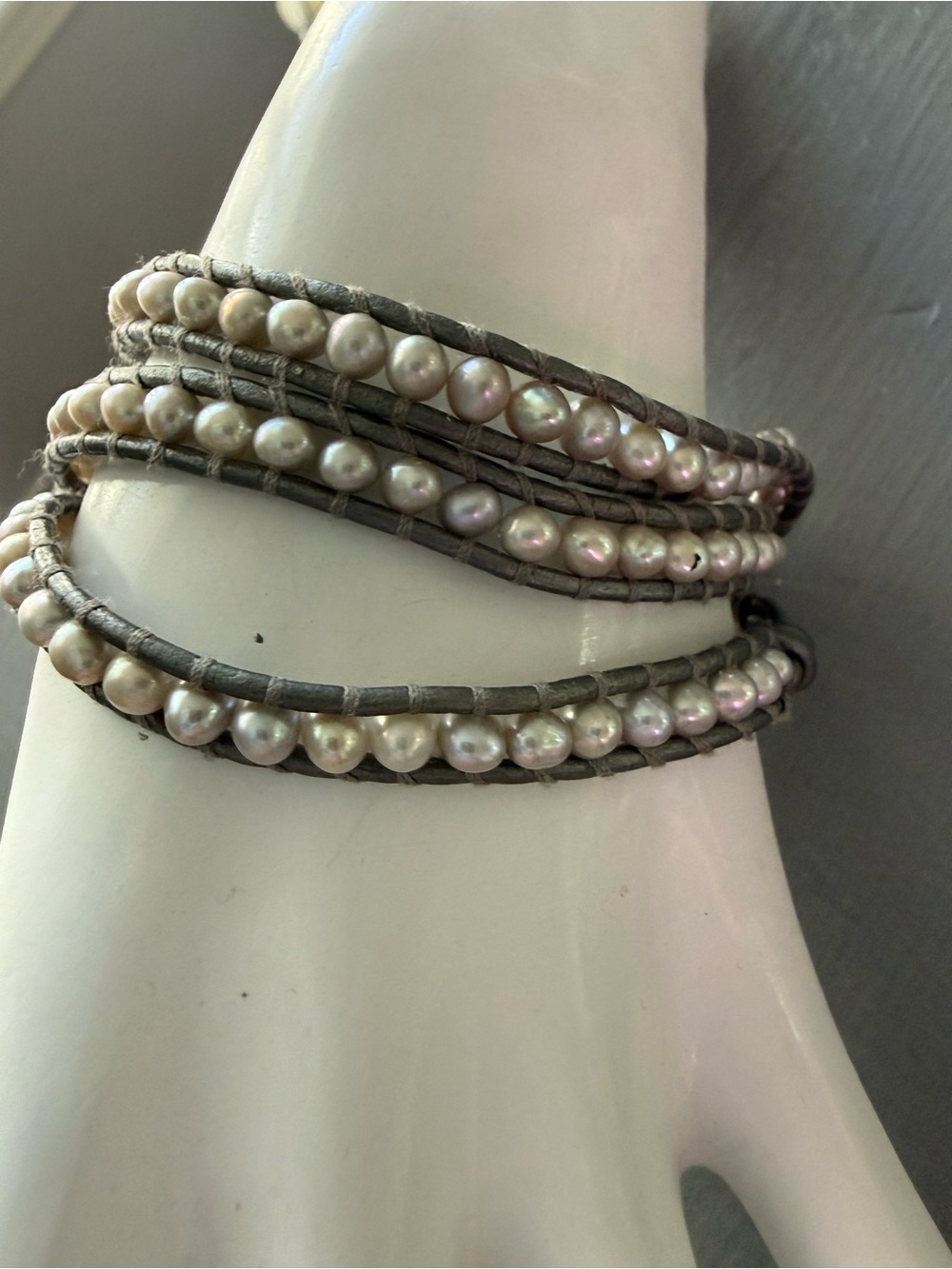 Chan Luu Wrap Grey Leather Pearl Wrap Bracelet